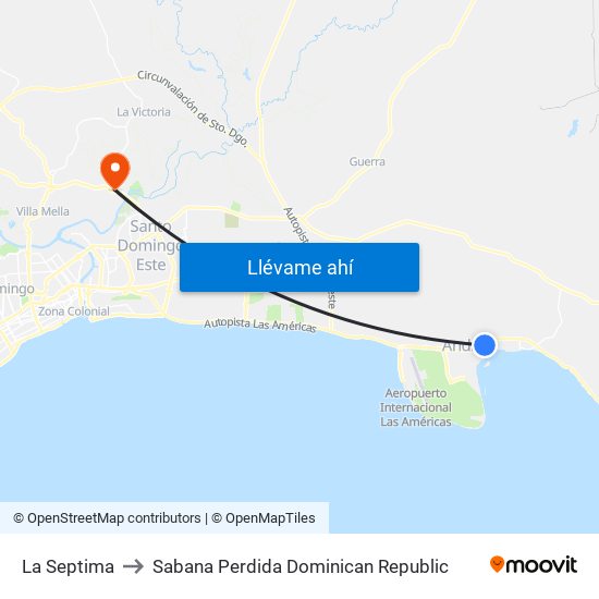 La Septima to Sabana Perdida Dominican Republic map