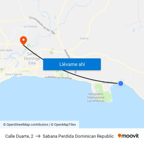 Calle Duarte, 2 to Sabana Perdida Dominican Republic map