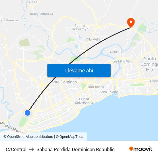 C/Central to Sabana Perdida Dominican Republic map