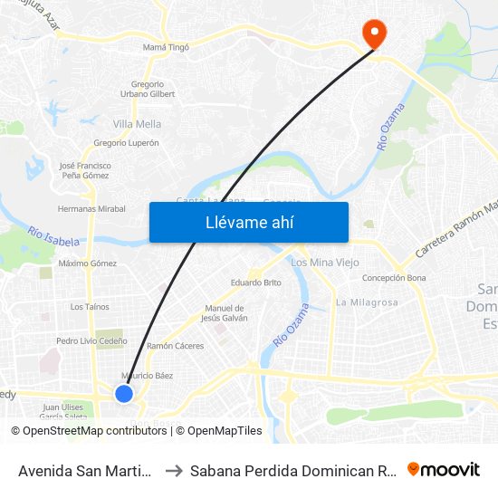 Avenida San Martin, 129 to Sabana Perdida Dominican Republic map