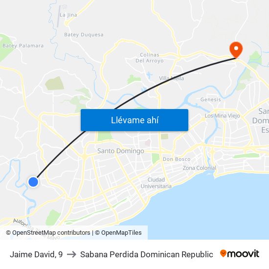 Jaime David, 9 to Sabana Perdida Dominican Republic map