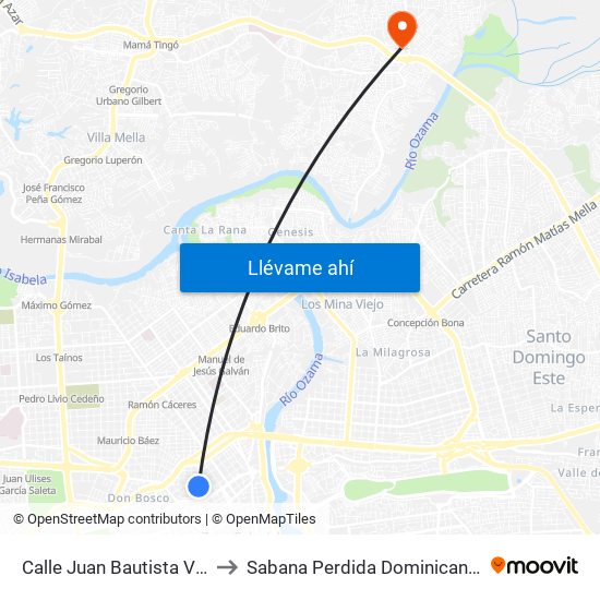 Calle Juan Bautista Vicini, 48 to Sabana Perdida Dominican Republic map