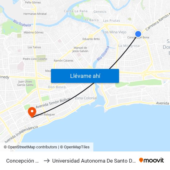 Concepción Bona to Universidad Autonoma De Santo Domingo map