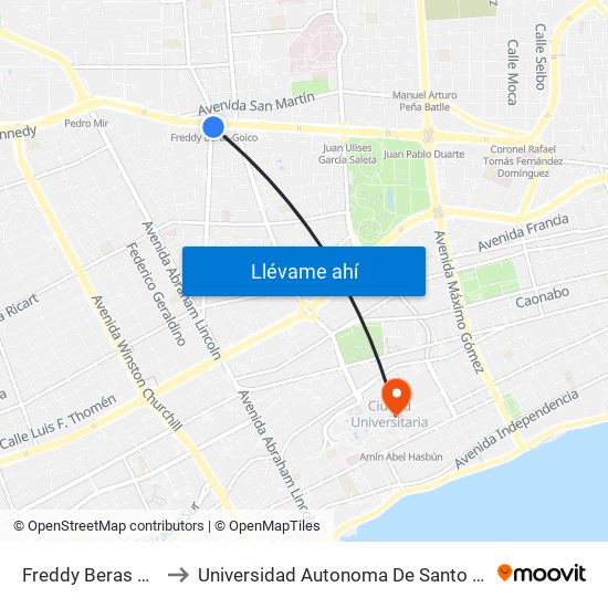 Freddy Beras Goico to Universidad Autonoma De Santo Domingo map