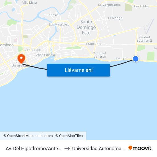 Av. Del Hipodromo/Antes Aut. Las Américas to Universidad Autonoma De Santo Domingo map
