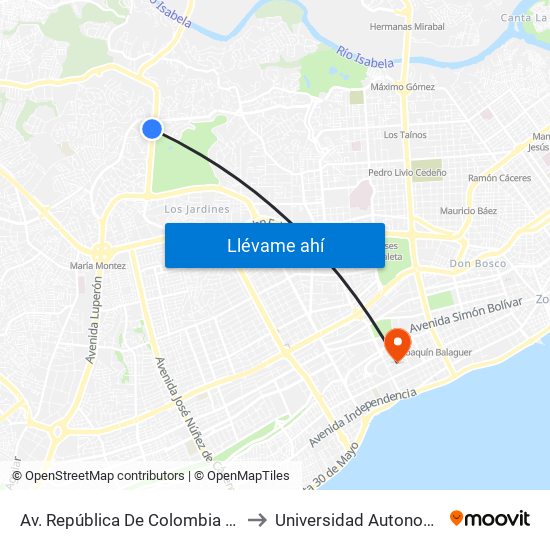 Av. República De Colombia Prox. C/Los Conquistadores to Universidad Autonoma De Santo Domingo map