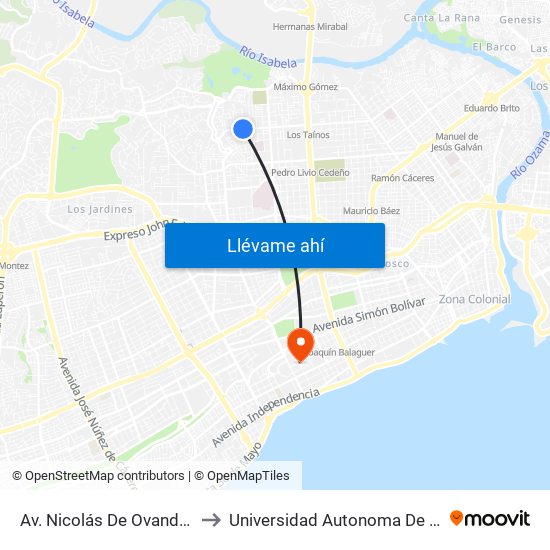 Av. Nicolás De Ovando Desp. C/43 to Universidad Autonoma De Santo Domingo map