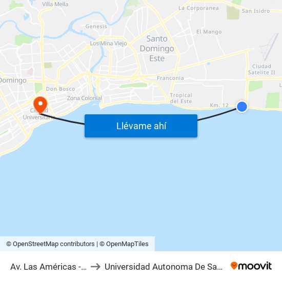 Av. Las Américas - Garrido to Universidad Autonoma De Santo Domingo map