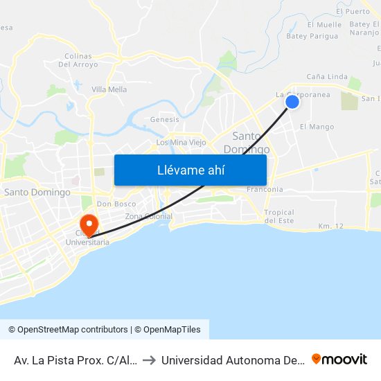 Av. La Pista Prox. C/Alonzo Sanchez to Universidad Autonoma De Santo Domingo map