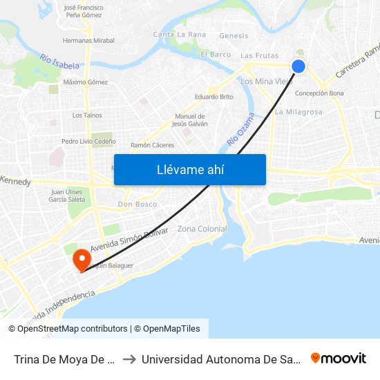 Trina De Moya De Vásquez to Universidad Autonoma De Santo Domingo map