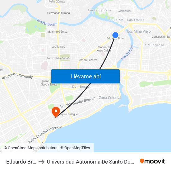 Eduardo Brito to Universidad Autonoma De Santo Domingo map