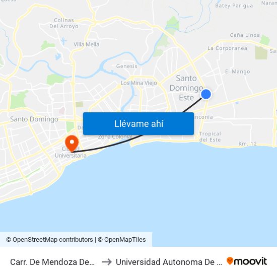 Carr. De Mendoza Desp. C/Primera to Universidad Autonoma De Santo Domingo map