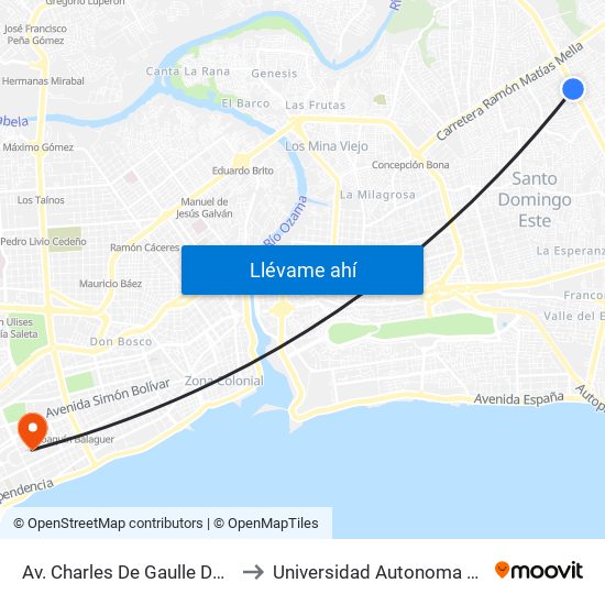 Av. Charles De Gaulle Desp. C/Felipe Alfau to Universidad Autonoma De Santo Domingo map