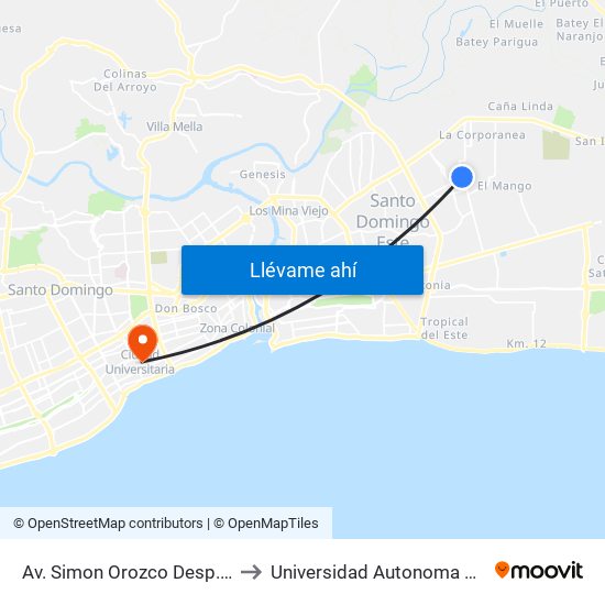 Av. Simon Orozco Desp. Av. Del Progreso to Universidad Autonoma De Santo Domingo map