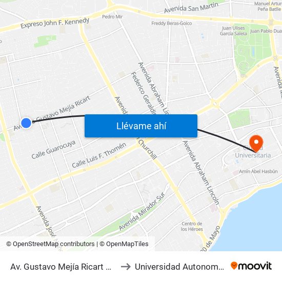 Av. Gustavo Mejía Ricart Prox. C/Winston Arnaud to Universidad Autonoma De Santo Domingo map