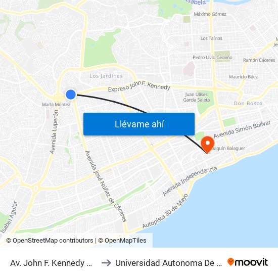 Av. John F. Kennedy Prox. C/Yanay to Universidad Autonoma De Santo Domingo map