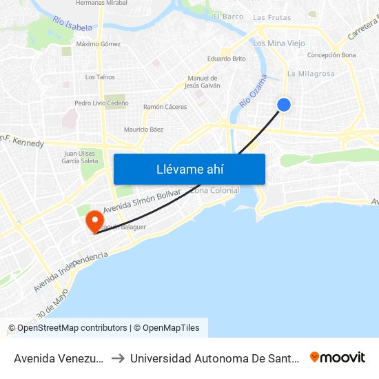 Avenida Venezuela, 72 to Universidad Autonoma De Santo Domingo map