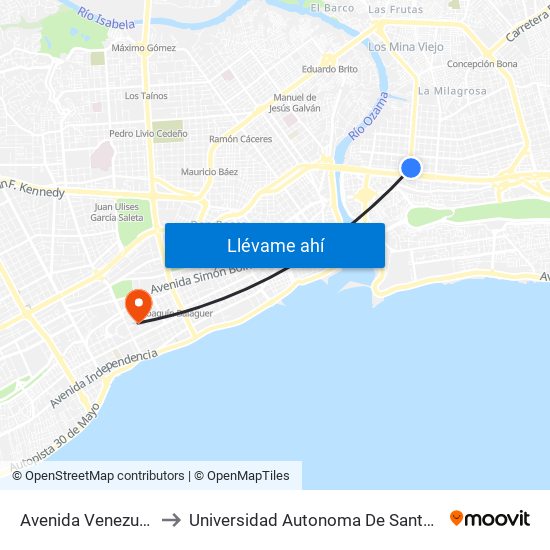Avenida Venezuela, 16 to Universidad Autonoma De Santo Domingo map