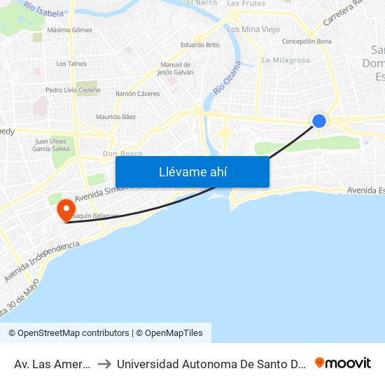 Av. Las Americas to Universidad Autonoma De Santo Domingo map