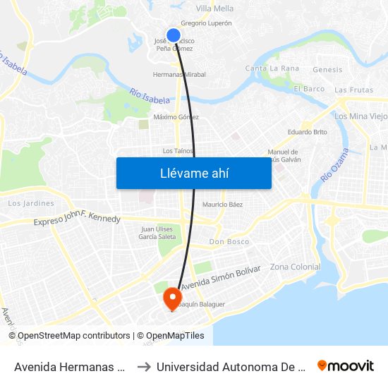 Avenida Hermanas Mirabal, 143 to Universidad Autonoma De Santo Domingo map