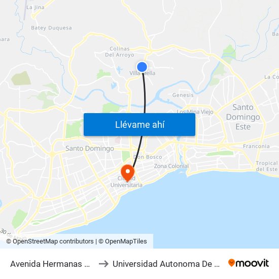 Avenida Hermanas Mirabal, 437 to Universidad Autonoma De Santo Domingo map