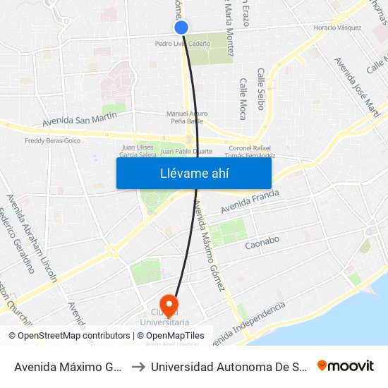 Avenida Máximo Gómez, 109 to Universidad Autonoma De Santo Domingo map