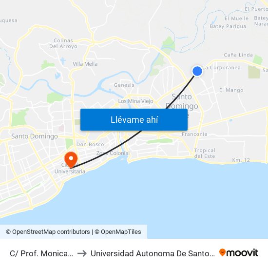 C/ Prof. Monica Mota to Universidad Autonoma De Santo Domingo map