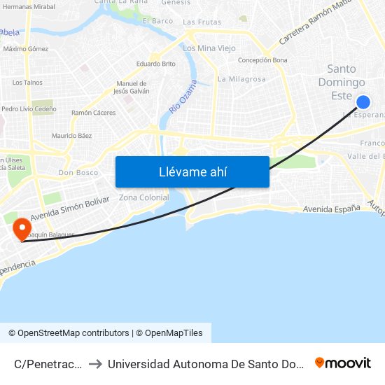 C/Penetracion to Universidad Autonoma De Santo Domingo map