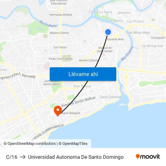 C/16 to Universidad Autonoma De Santo Domingo map