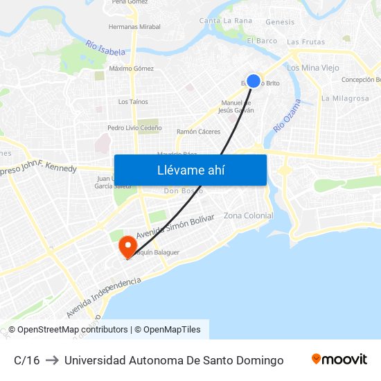 C/16 to Universidad Autonoma De Santo Domingo map