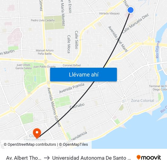 Av. Albert Thomas to Universidad Autonoma De Santo Domingo map