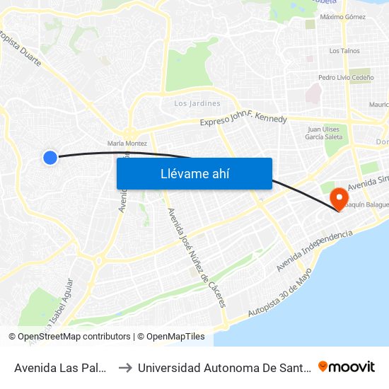 Avenida Las Palmas, 62 to Universidad Autonoma De Santo Domingo map