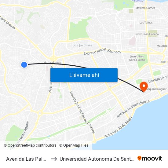 Avenida Las Palmas, 31 to Universidad Autonoma De Santo Domingo map