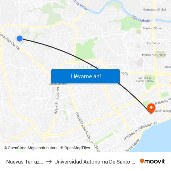 Nuevas Terrazas, 1 to Universidad Autonoma De Santo Domingo map