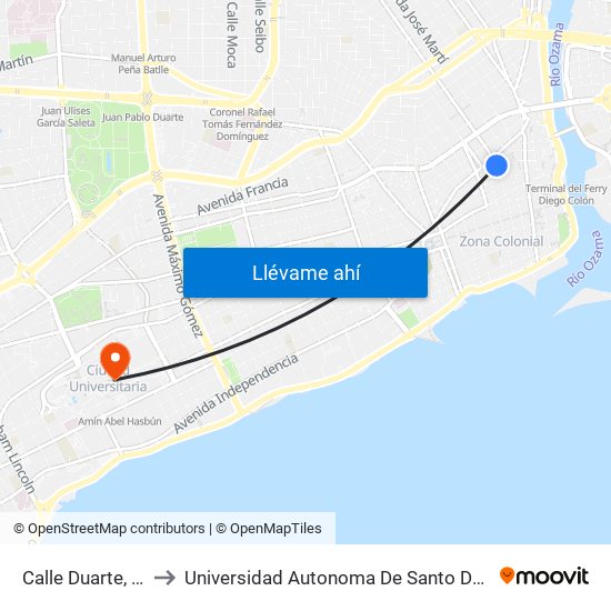 Calle Duarte, 454 to Universidad Autonoma De Santo Domingo map