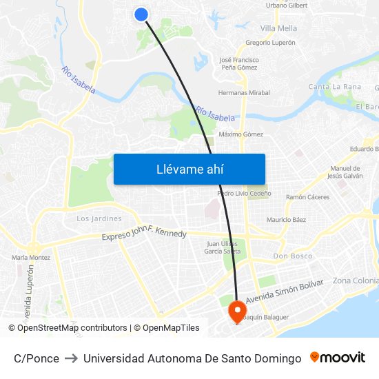 C/Ponce to Universidad Autonoma De Santo Domingo map