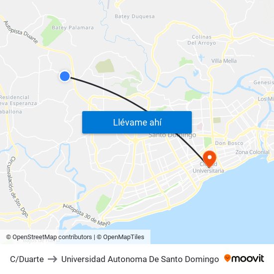 C/Duarte to Universidad Autonoma De Santo Domingo map
