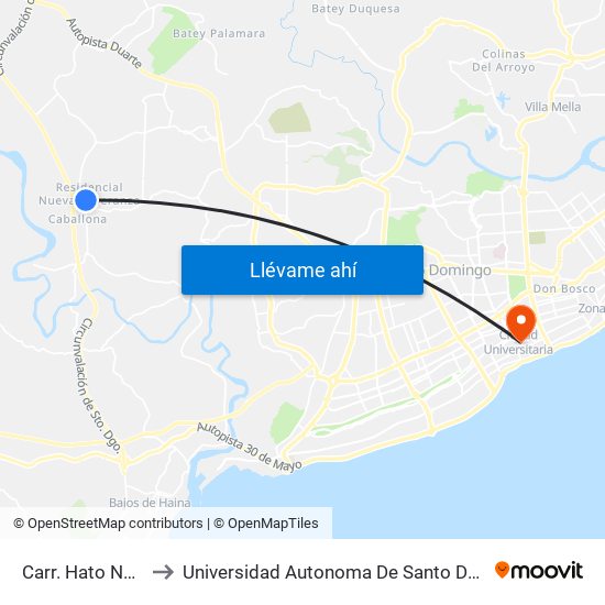 Carr. Hato Nuevo to Universidad Autonoma De Santo Domingo map