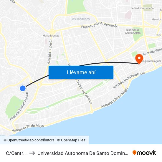 C/Central to Universidad Autonoma De Santo Domingo map