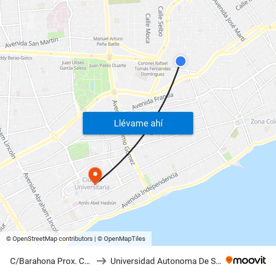 C/Barahona Prox. C/La Guardia to Universidad Autonoma De Santo Domingo map