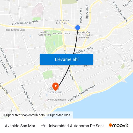 Avenida San Martin, 129 to Universidad Autonoma De Santo Domingo map