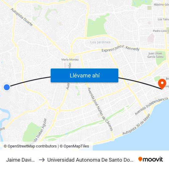 Jaime David, 9 to Universidad Autonoma De Santo Domingo map