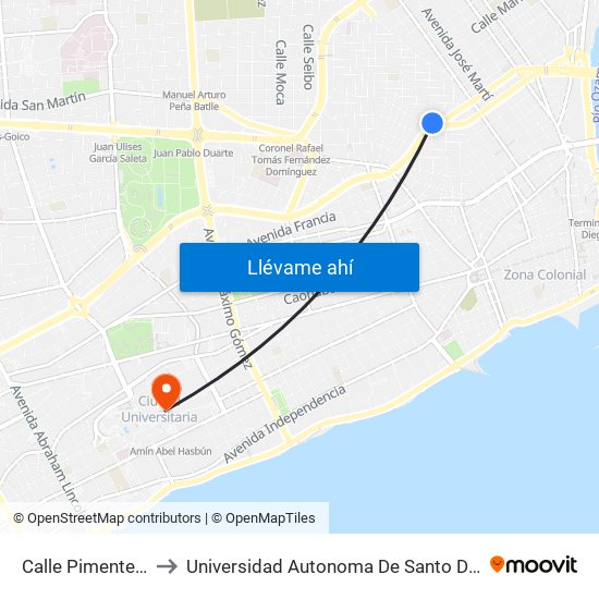 Calle Pimentel, 93 to Universidad Autonoma De Santo Domingo map