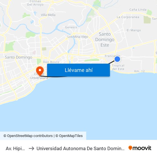 Av. Hipica to Universidad Autonoma De Santo Domingo map