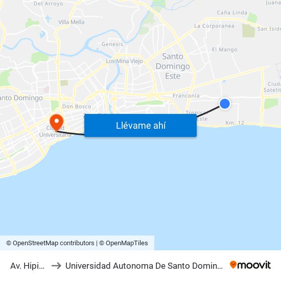 Av. Hipica to Universidad Autonoma De Santo Domingo map