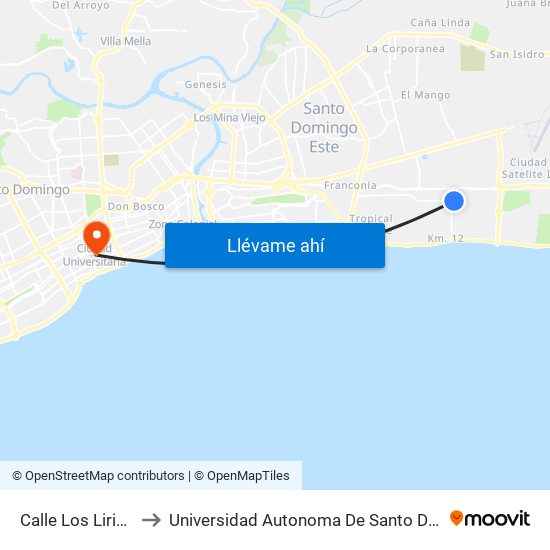 Calle Los Lirios, 6 to Universidad Autonoma De Santo Domingo map