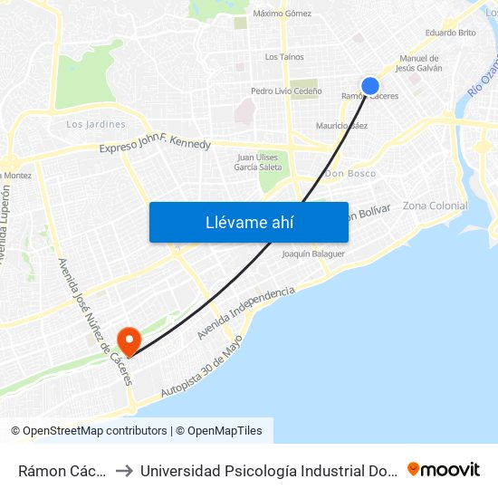 Rámon Cáceres to Universidad Psicología Industrial Dominicana map