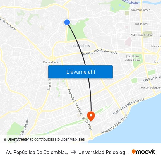 Av. República De Colombia Prox. C/Los Conquistadores to Universidad Psicología Industrial Dominicana map