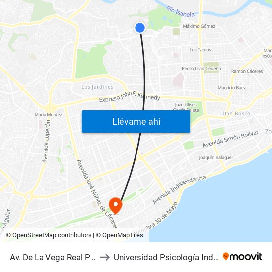 Av. De La Vega Real Prox. C/Apolo 11 to Universidad Psicología Industrial Dominicana map