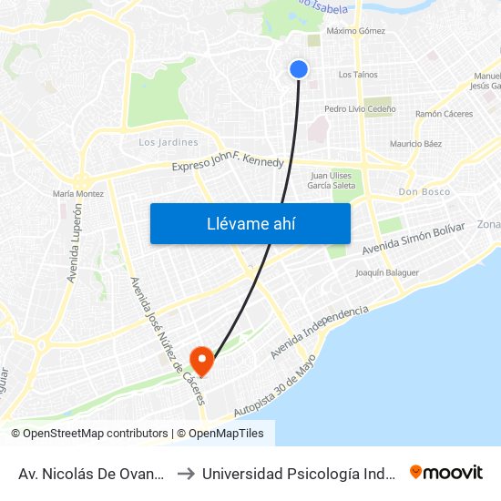 Av. Nicolás De Ovando Desp. C/43 to Universidad Psicología Industrial Dominicana map